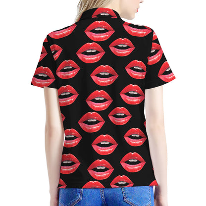 Women's Lips Pattern Print Women's Polo Shirt