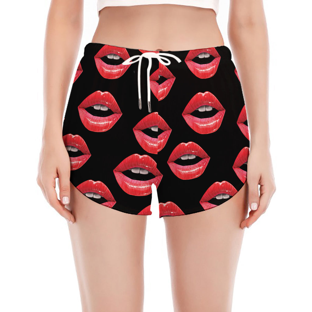 Women's Lips Pattern Print Women's Split Running Shorts