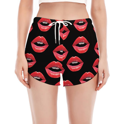 Women's Lips Pattern Print Women's Split Running Shorts