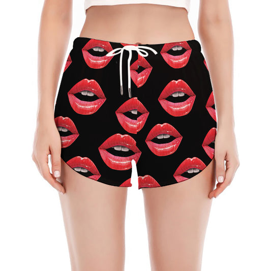 Women's Lips Pattern Print Women's Split Running Shorts