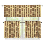 Wooden Tiki Pattern Print 3 Piece Kitchen Curtains