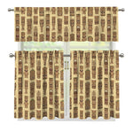 Wooden Tiki Pattern Print 3 Piece Kitchen Curtains