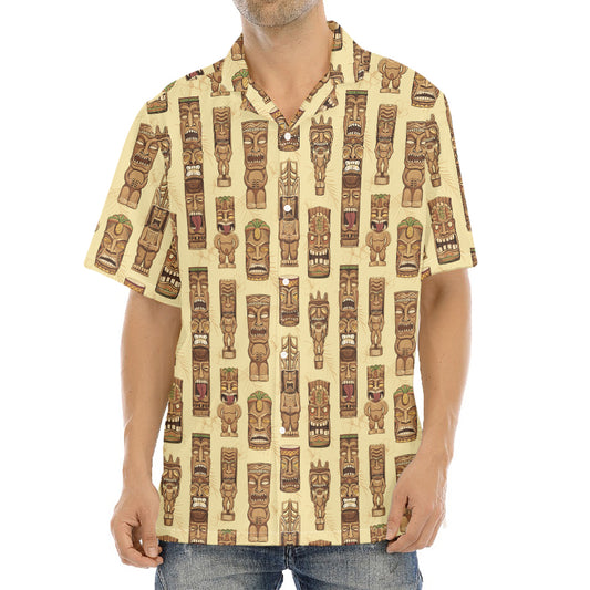 Wooden Tiki Pattern Print Aloha Shirt