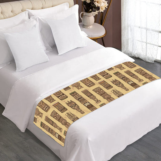 Wooden Tiki Pattern Print Bed Runner