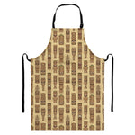 Wooden Tiki Pattern Print Bib Apron With Pocket