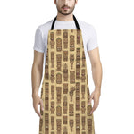 Wooden Tiki Pattern Print Bib Apron With Pocket