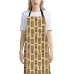 Wooden Tiki Pattern Print Bib Apron With Pocket