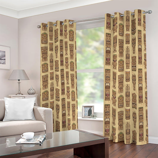 Wooden Tiki Pattern Print Blackout Grommet Curtains