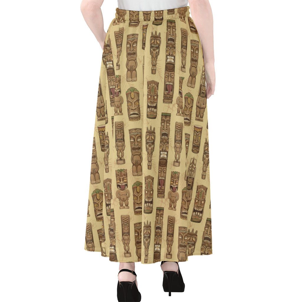 Wooden Tiki Pattern Print Chiffon Maxi Skirt