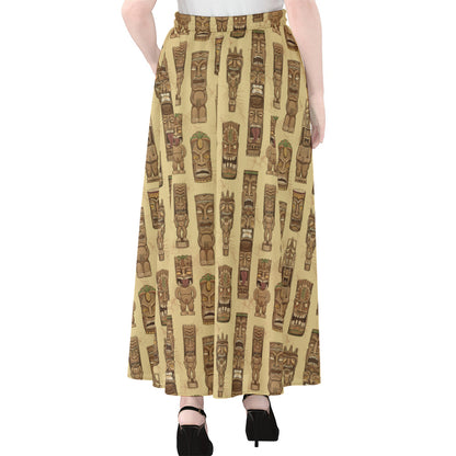 Wooden Tiki Pattern Print Chiffon Maxi Skirt