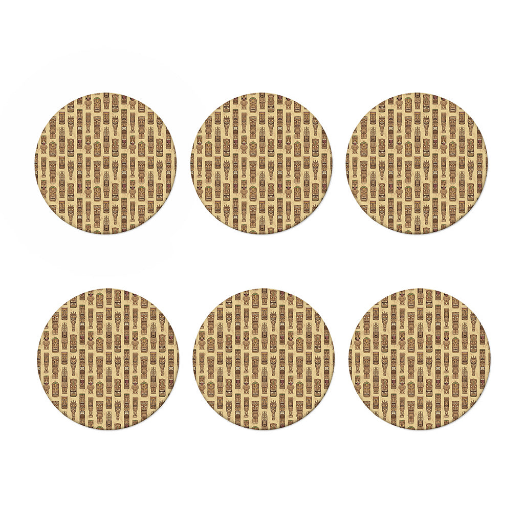 Wooden Tiki Pattern Print Coaster Set