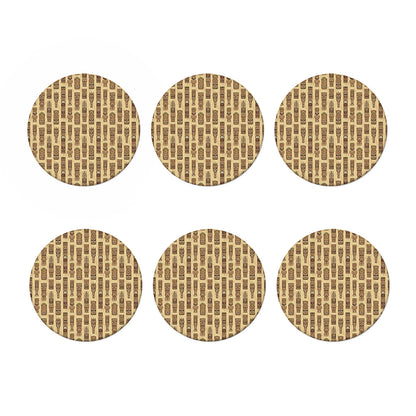 Wooden Tiki Pattern Print Coaster Set