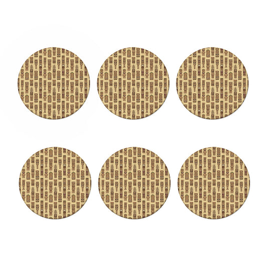 Wooden Tiki Pattern Print Coaster Set