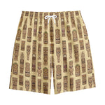 Wooden Tiki Pattern Print Cotton Shorts