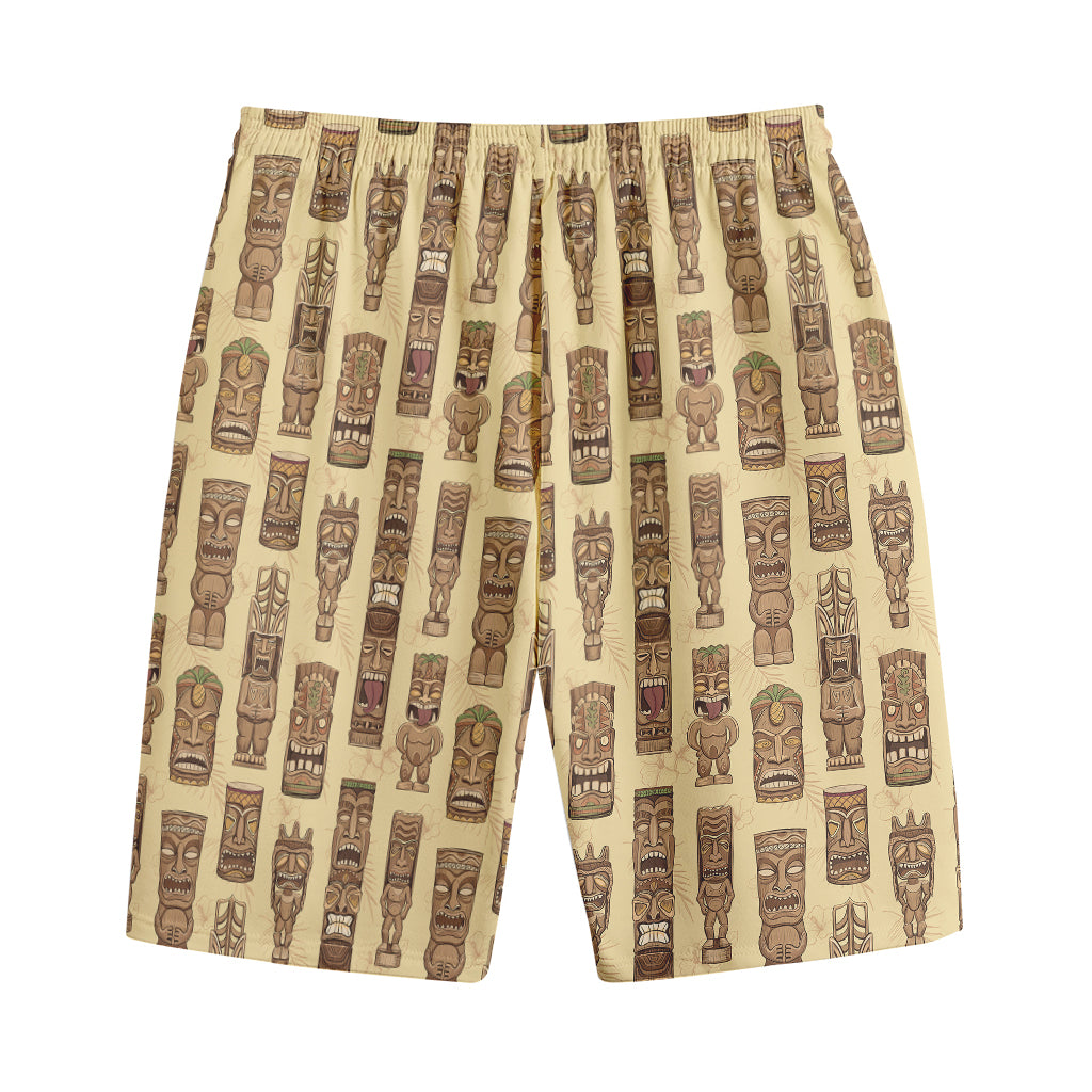 Wooden Tiki Pattern Print Cotton Shorts