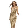 Wooden Tiki Pattern Print Cross Back Cami Dress