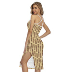Wooden Tiki Pattern Print Cross Back Cami Dress