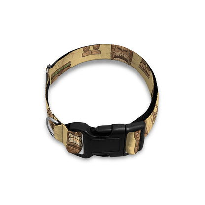 Wooden Tiki Pattern Print Dog Collar