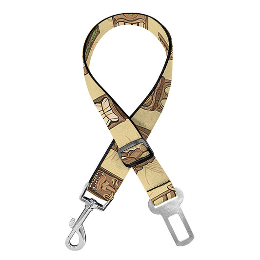 Wooden Tiki Pattern Print Dog Seat Belt