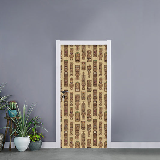 Wooden Tiki Pattern Print Door Sticker
