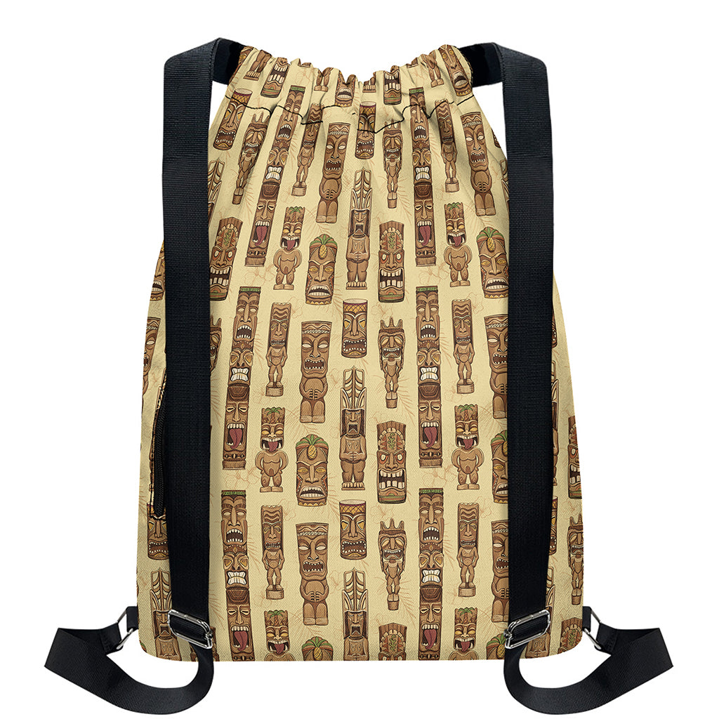Wooden Tiki Pattern Print Drawstring Backpack
