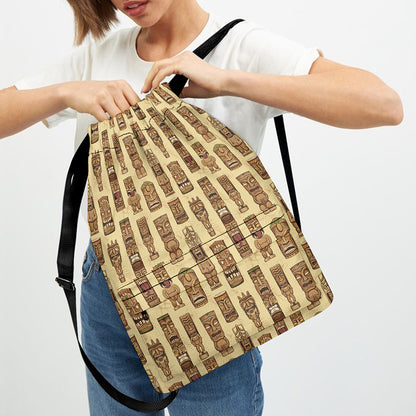 Wooden Tiki Pattern Print Drawstring Backpack