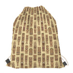 Wooden Tiki Pattern Print Drawstring Bag