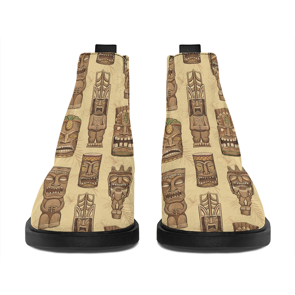 Wooden Tiki Pattern Print Flat Ankle Boots