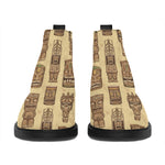 Wooden Tiki Pattern Print Flat Ankle Boots