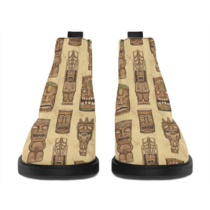 Wooden Tiki Pattern Print Flat Ankle Boots