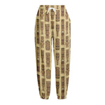 Wooden Tiki Pattern Print Fleece Lined Knit Pants