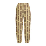 Wooden Tiki Pattern Print Fleece Lined Knit Pants