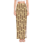 Wooden Tiki Pattern Print High Slit Maxi Skirt