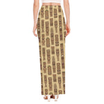 Wooden Tiki Pattern Print High Slit Maxi Skirt