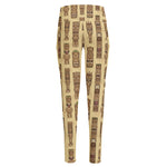 Wooden Tiki Pattern Print High-Waisted Pocket Leggings