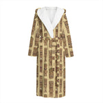 Wooden Tiki Pattern Print Hooded Bathrobe