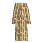 Wooden Tiki Pattern Print Hooded Bathrobe