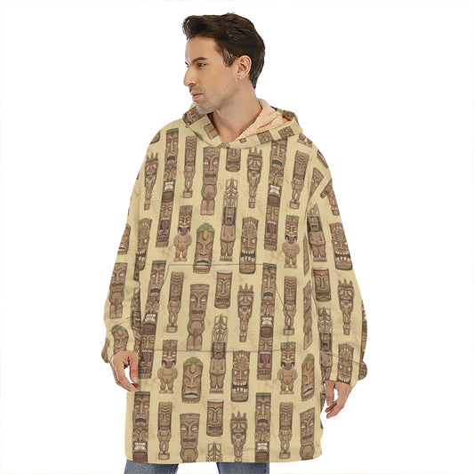 Wooden Tiki Pattern Print Hoodie Blanket