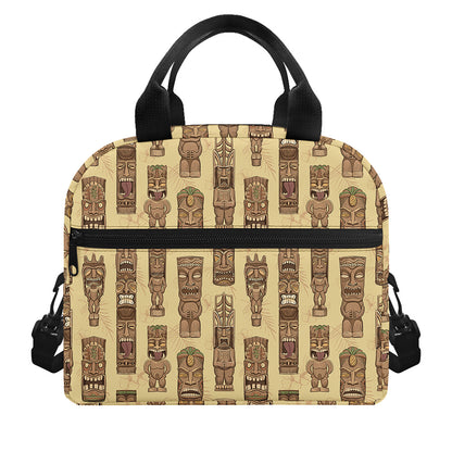 Wooden Tiki Pattern Print Insulated Lunch Bag