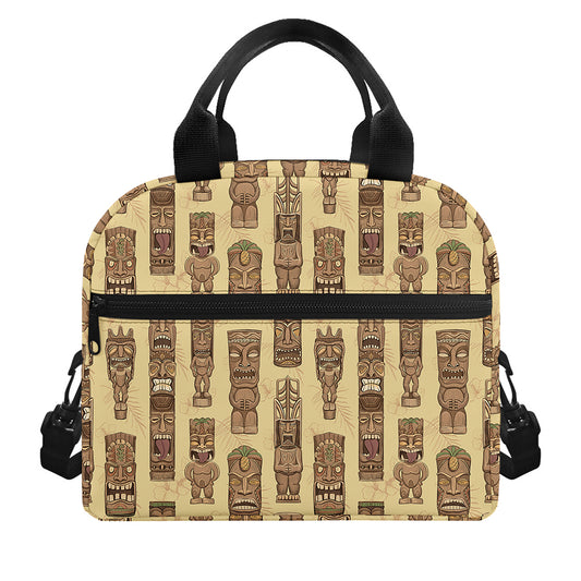 Wooden Tiki Pattern Print Insulated Lunch Bag
