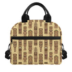Wooden Tiki Pattern Print Insulated Lunch Bag