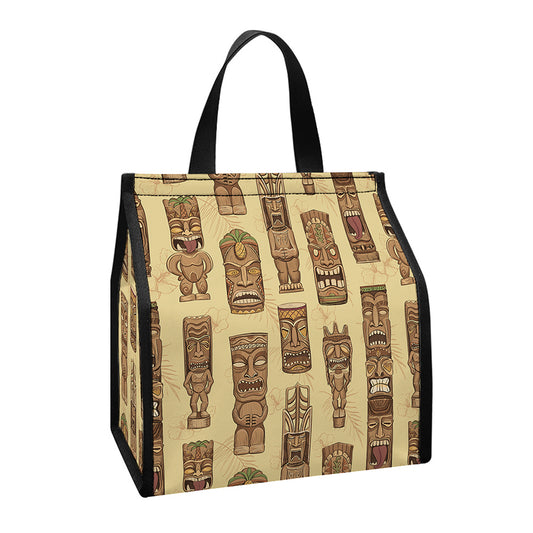Wooden Tiki Pattern Print Insulated Lunch Tote
