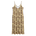 Wooden Tiki Pattern Print Jersey Midi Cami Dress