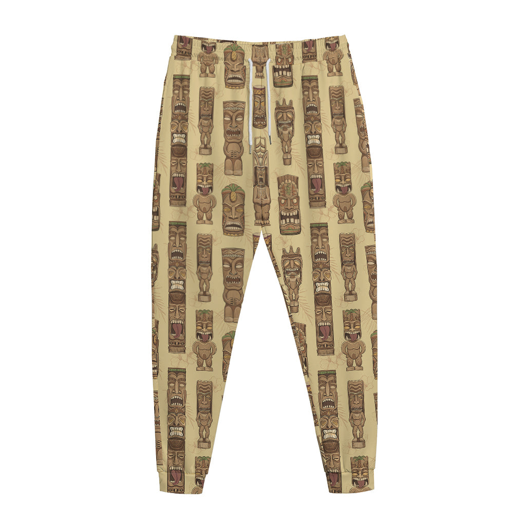 Wooden Tiki Pattern Print Jogger Pants