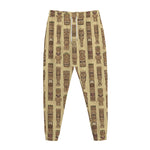 Wooden Tiki Pattern Print Jogger Pants