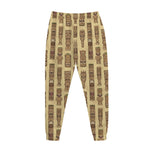 Wooden Tiki Pattern Print Jogger Pants