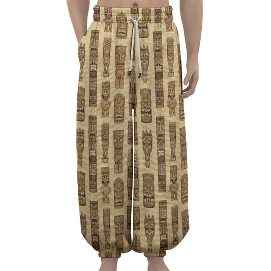 Wooden Tiki Pattern Print Lantern Pants