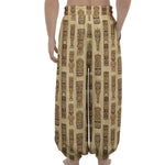 Wooden Tiki Pattern Print Lantern Pants