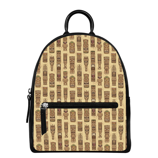 Wooden Tiki Pattern Print Leather Backpack