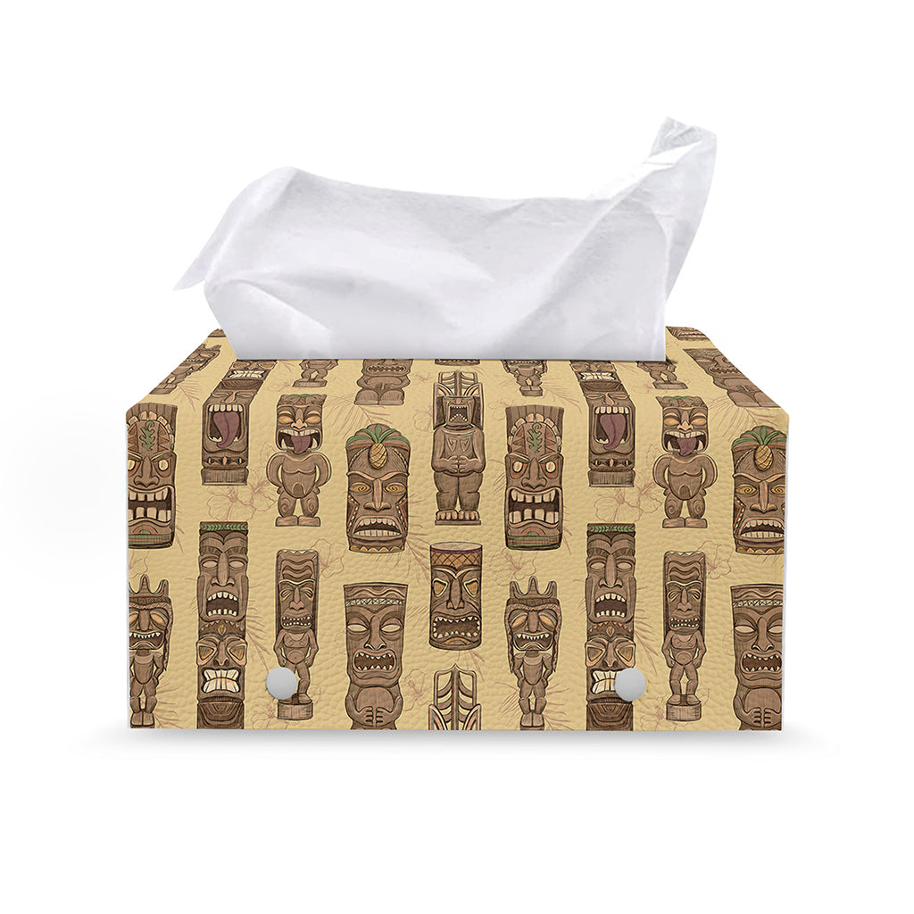 Wooden Tiki Pattern Print Leather Tissue Box Cover